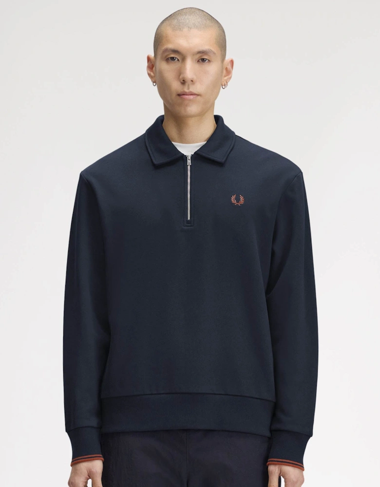 Fred Perry Mens Half Zip Collared Sweatshirt - Navy 608