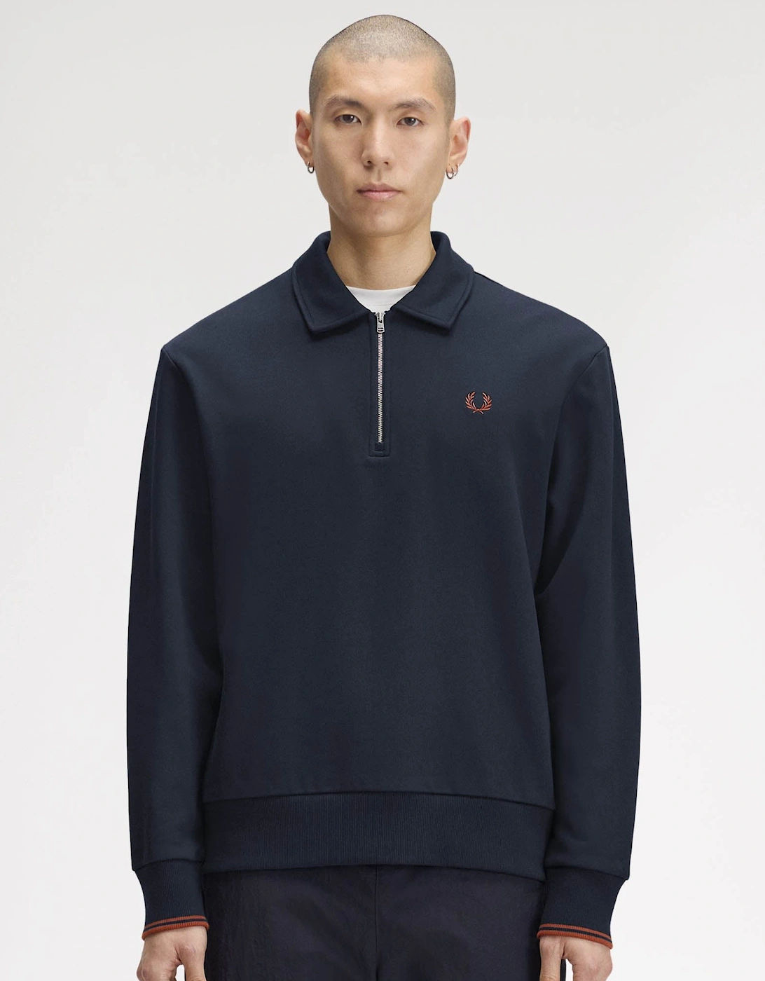 Fred Perry Mens Half Zip Collared Sweatshirt - Navy 608