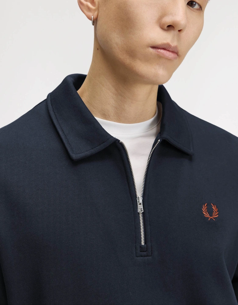 Fred Perry Mens Half Zip Collared Sweatshirt - Navy 608
