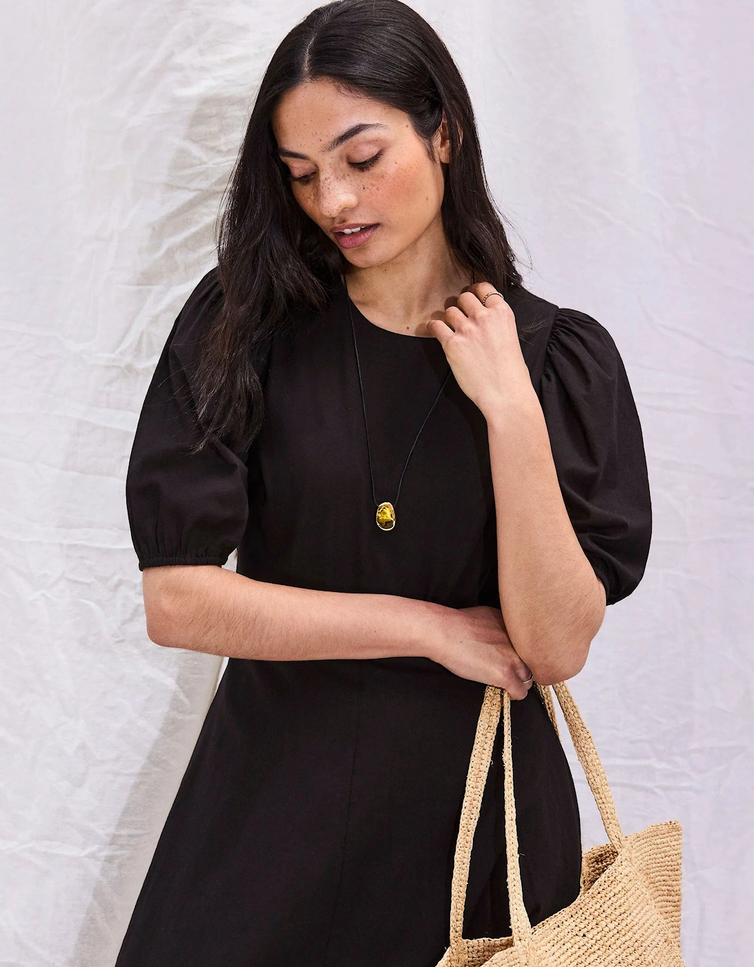 Black Cotton Voile Seam Waist Dress