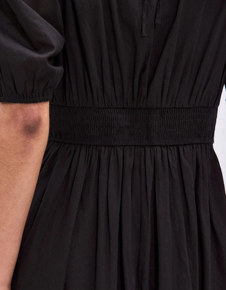 Black Cotton Voile Seam Waist Dress