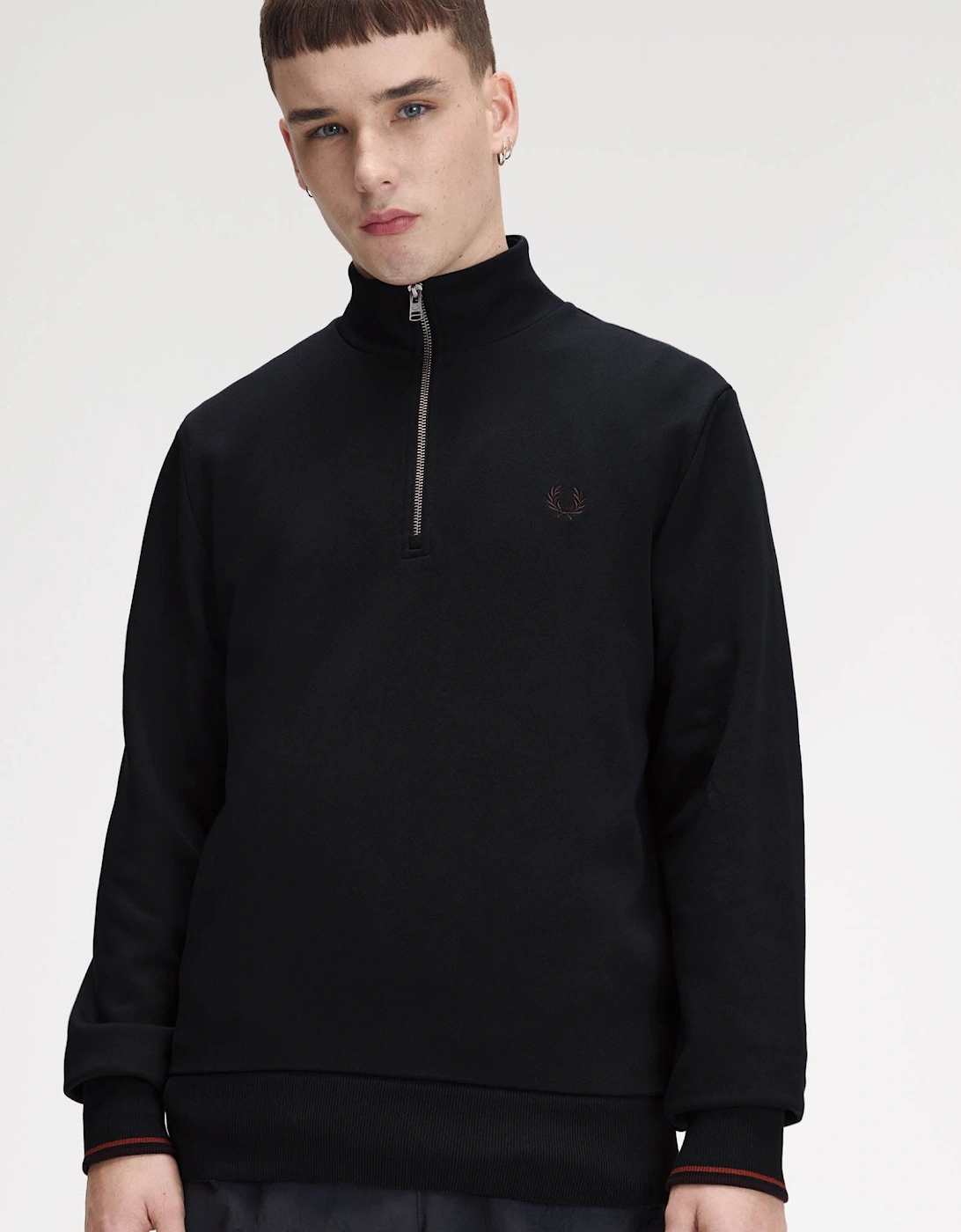 Fred Perry Mens Half Zip Sweatshirt - Navy/Burgundy/Rich brown 75C