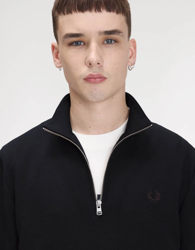Fred Perry Mens Half Zip Sweatshirt - Navy/Burgundy/Rich brown 75C