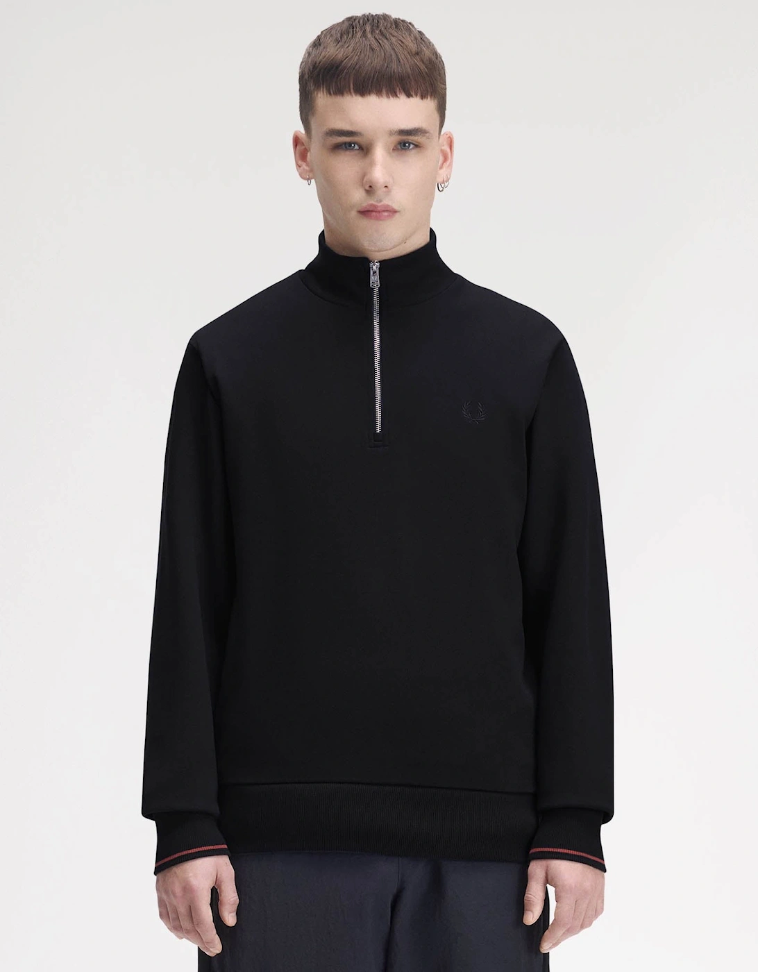 Fred Perry Mens Half Zip Sweatshirt - Navy/Burgundy/Rich brown 75C