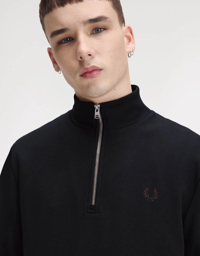 Fred Perry Mens Half Zip Sweatshirt - Navy/Burgundy/Rich brown 75C