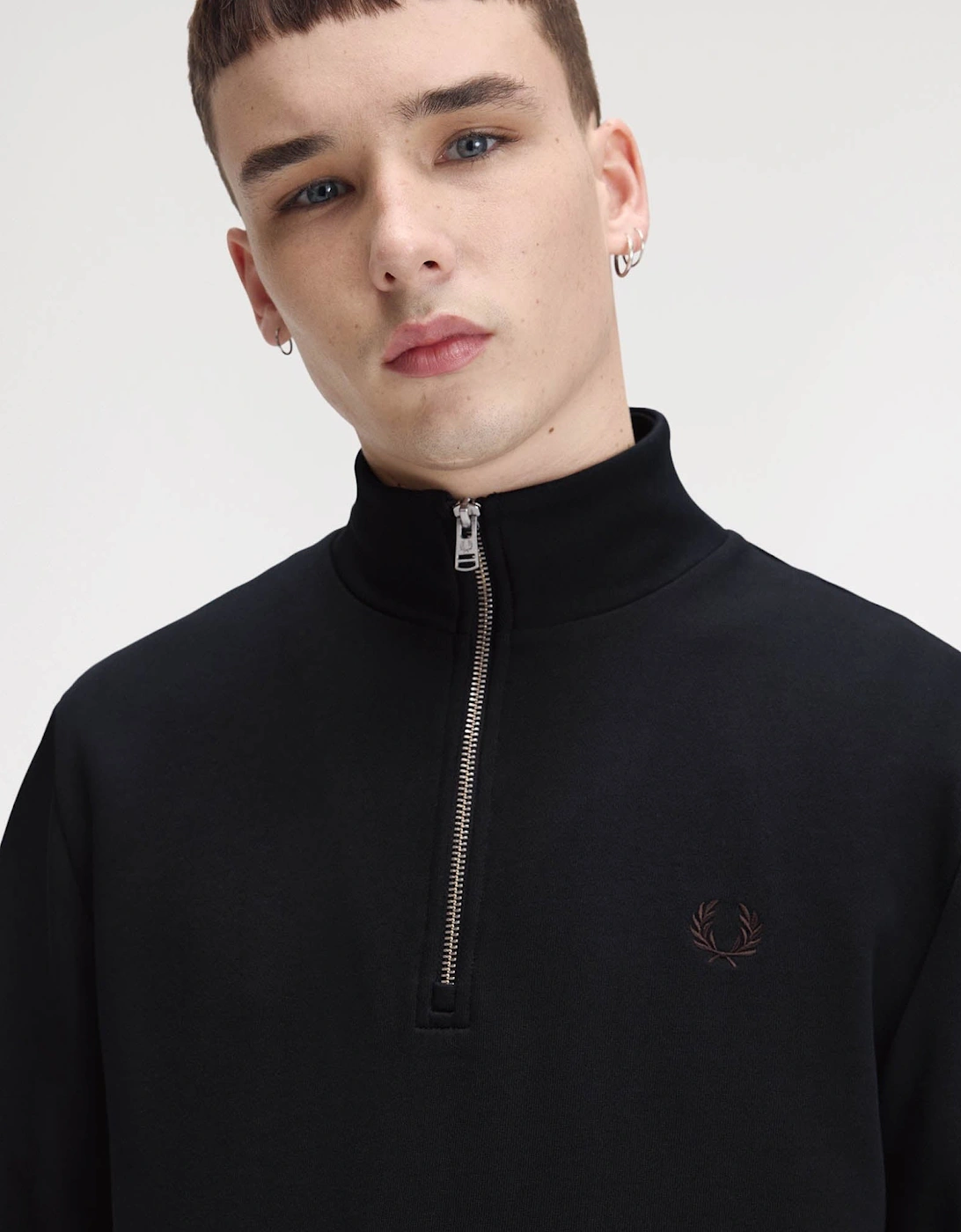 Fred Perry Mens Half Zip Sweatshirt - Navy/Burgundy/Rich brown 75C