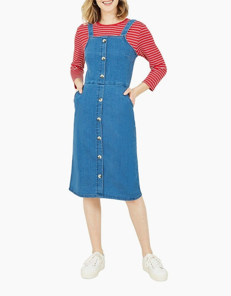Blue Square Neck Midi A-Line Dress