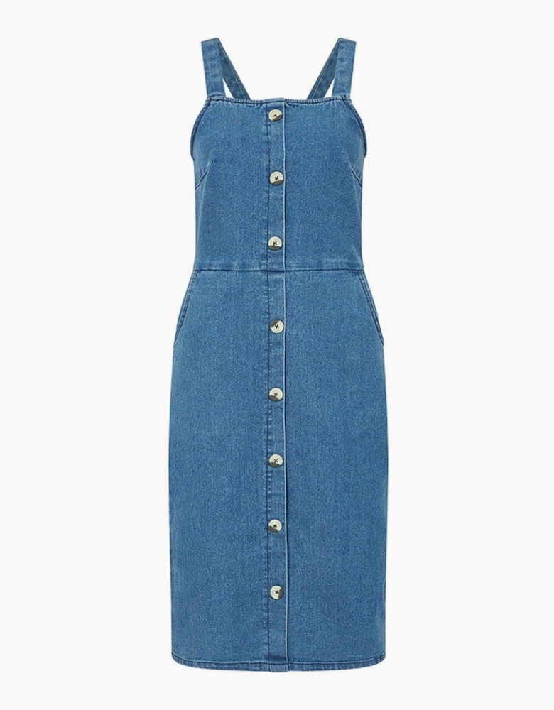 Blue Square Neck Midi A-Line Dress