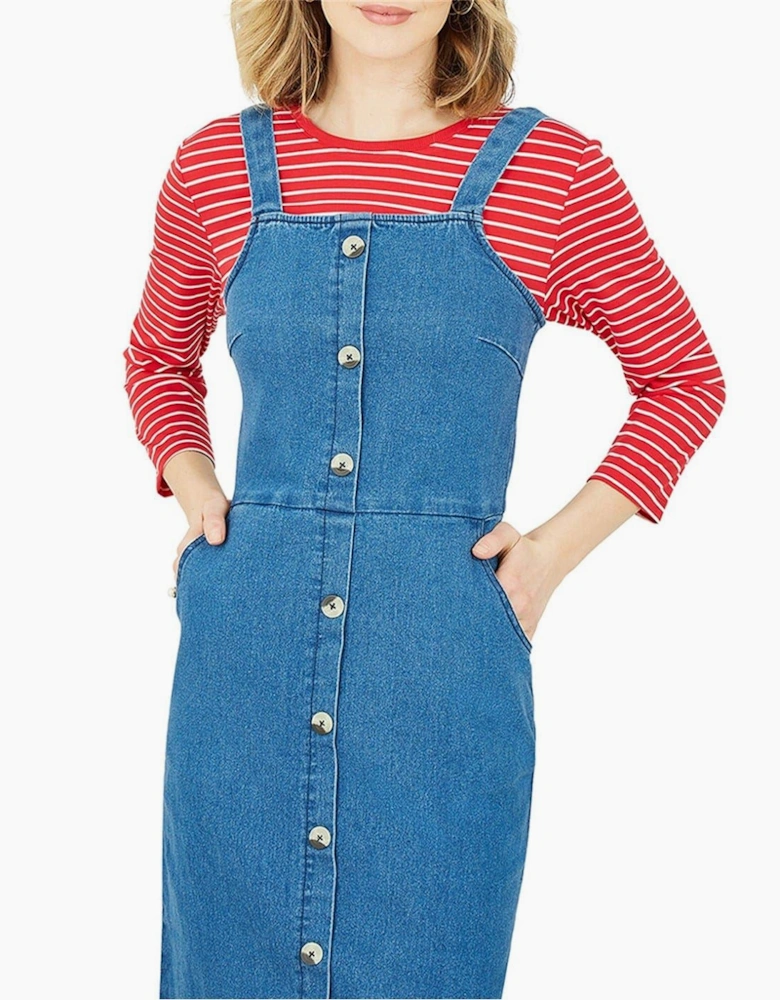Blue Square Neck Midi A-Line Dress