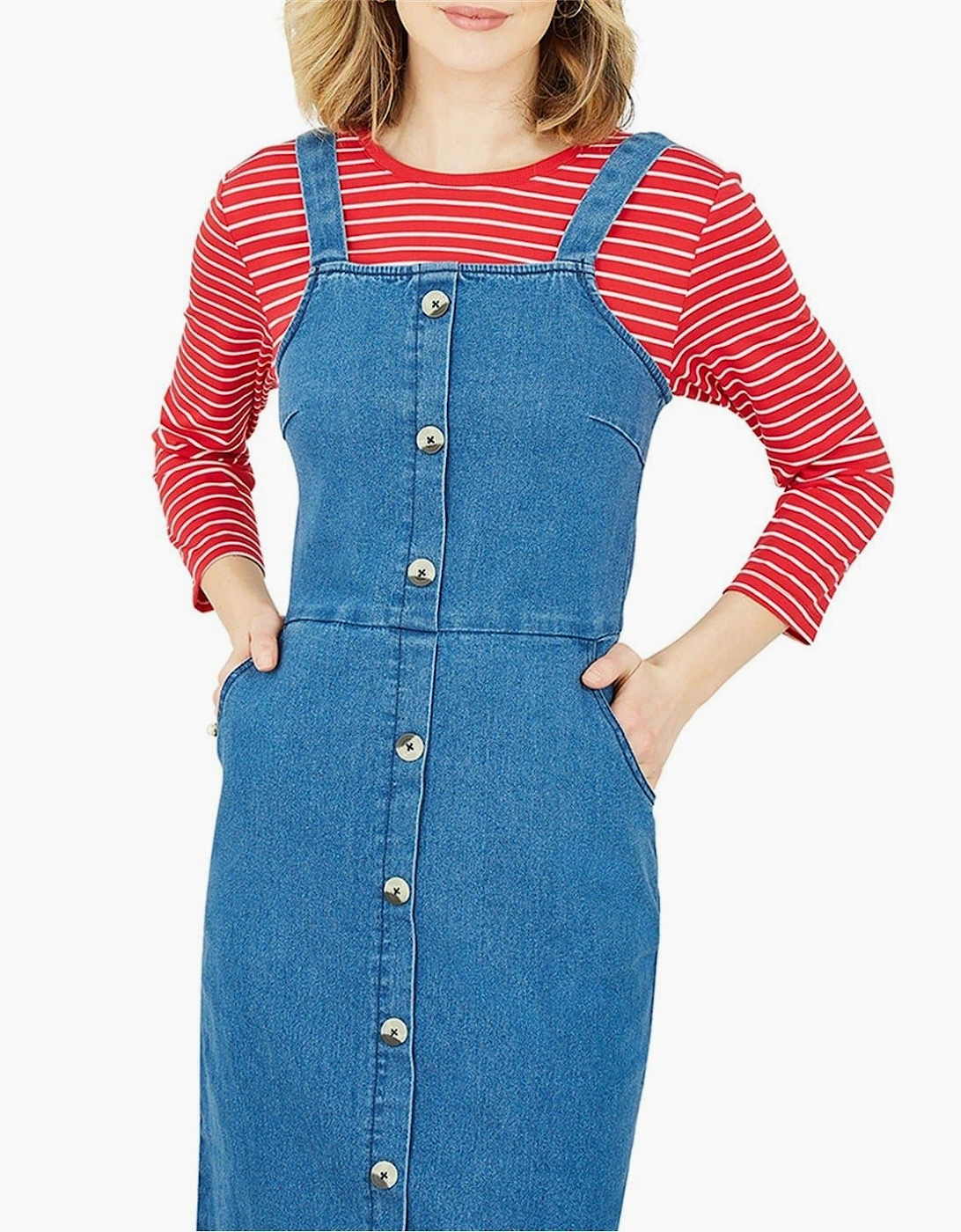 Blue Square Neck Midi A-Line Dress