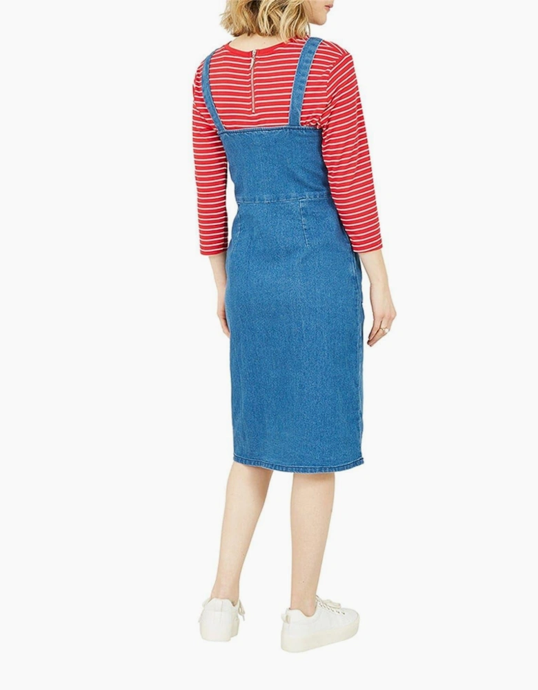 Blue Square Neck Midi A-Line Dress