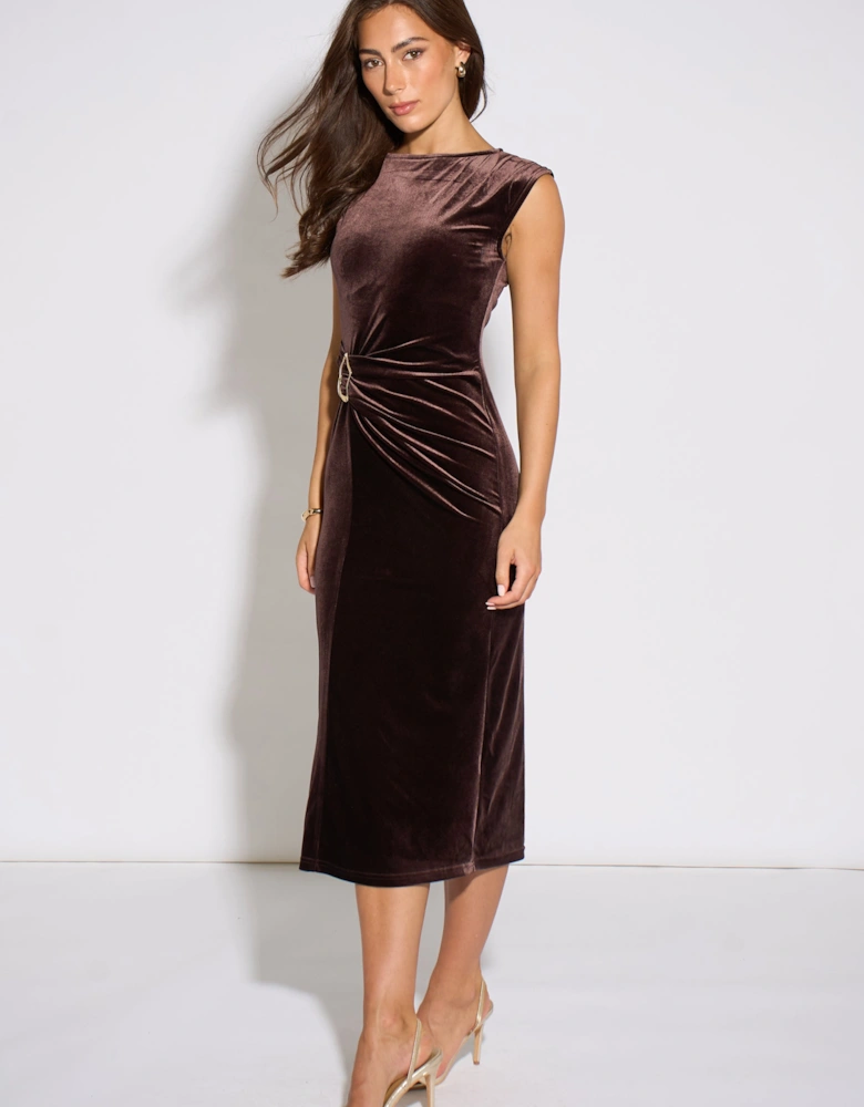 Brown Velour Hardware Midi Dress