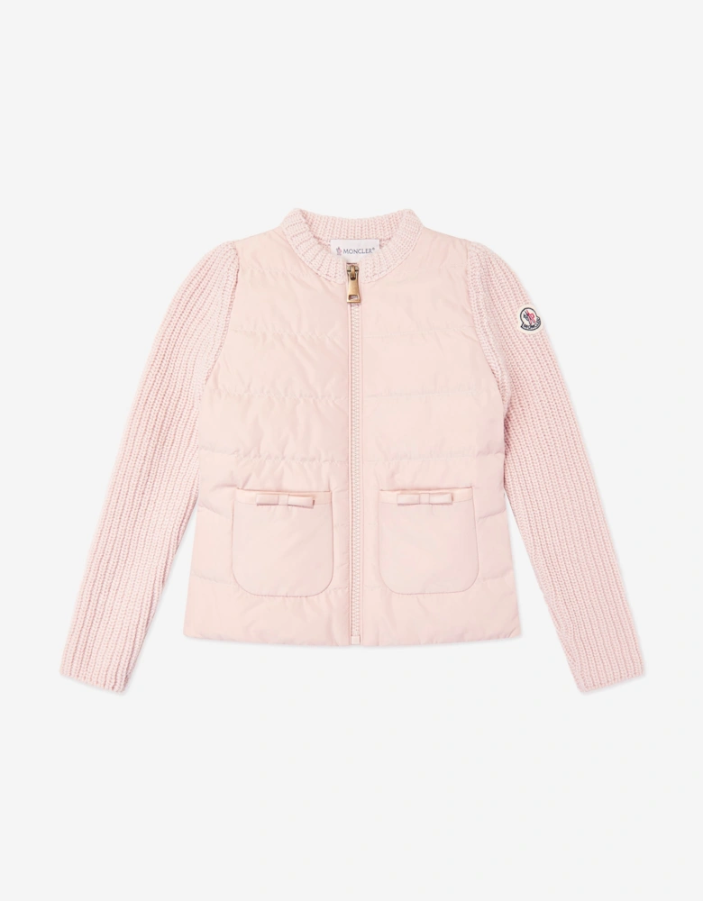 Moncler Enfant Girls Down Padded Zip Up Cardigan in Pink