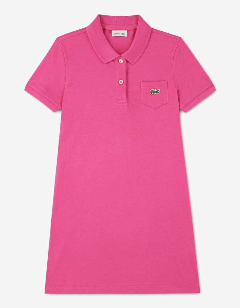 Lacoste Girls Pique Polo Dress in Pink