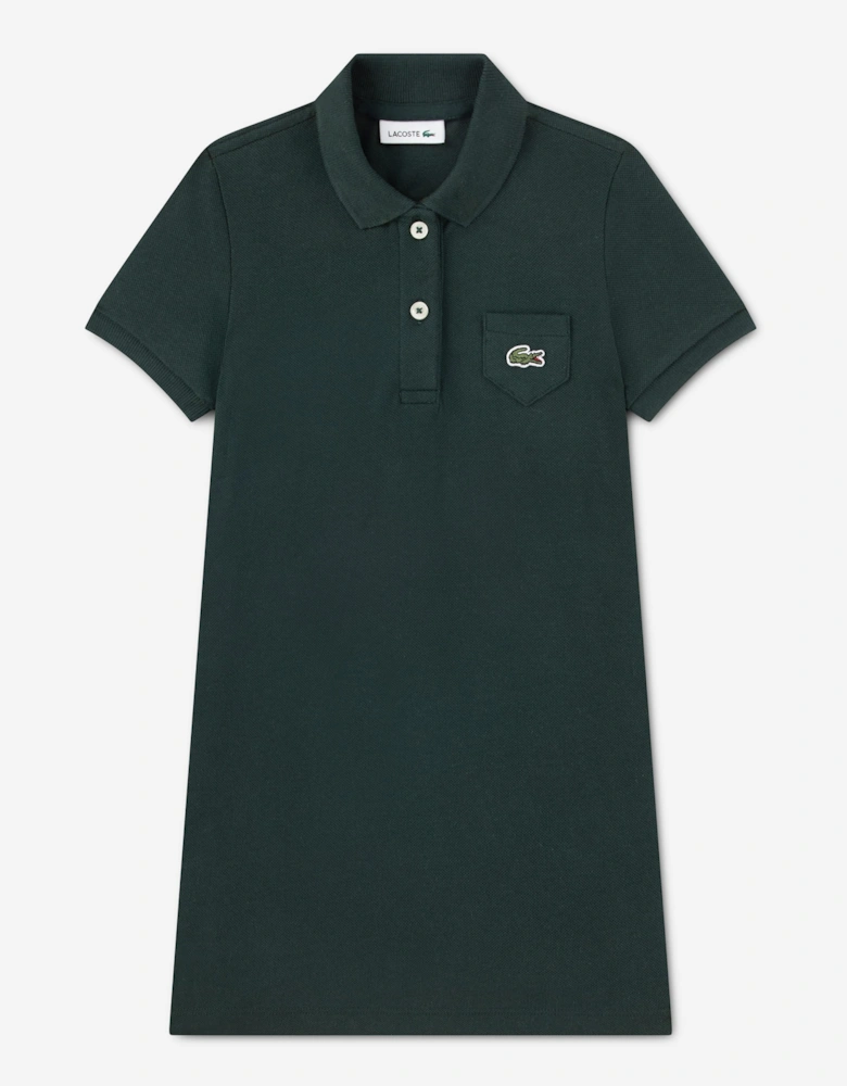 Lacoste Girls Pique Polo Dress in Green