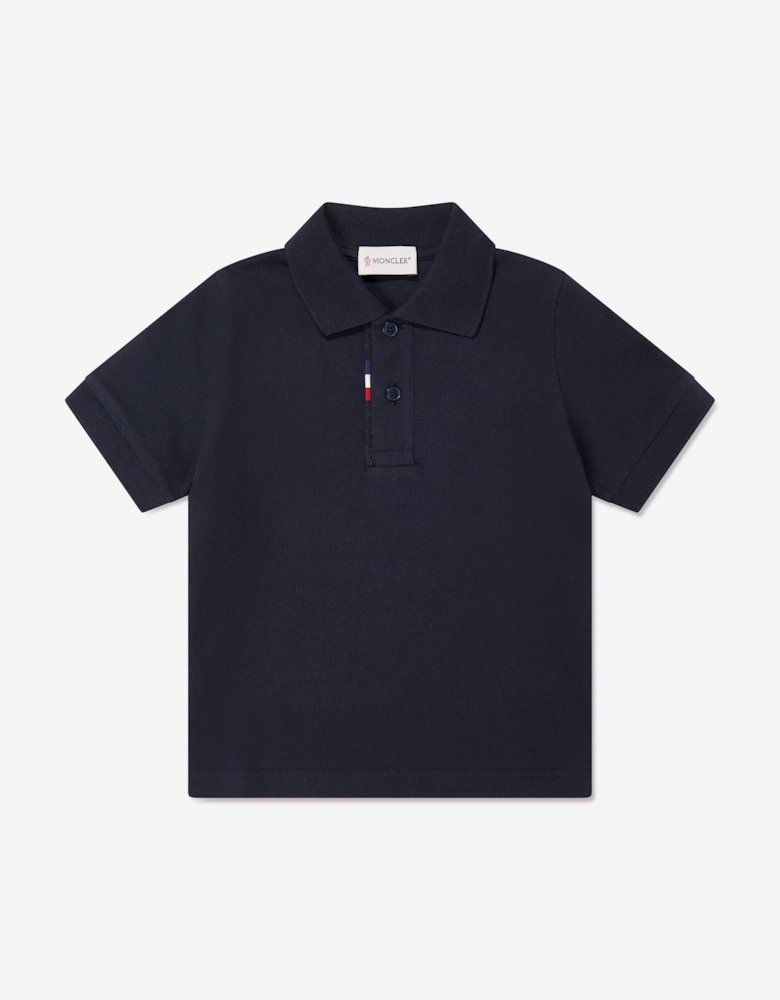 Moncler Enfant Boys Logo Tab Polo Shirt in Navy
