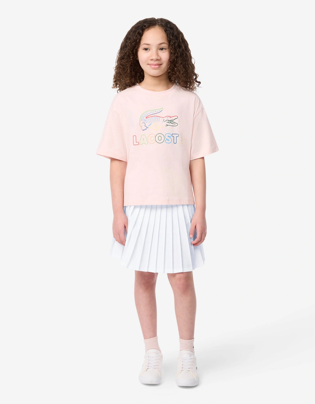 Lacoste Girls Logo Sport Pleated Skirt in White
