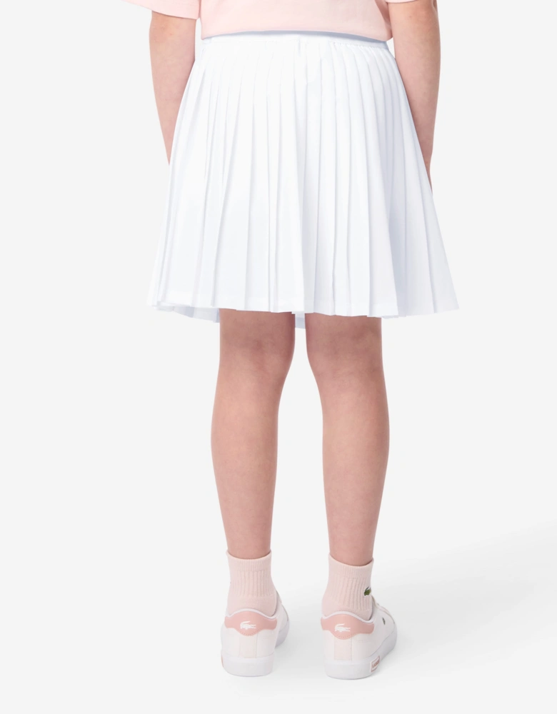 Lacoste Girls Logo Sport Pleated Skirt in White