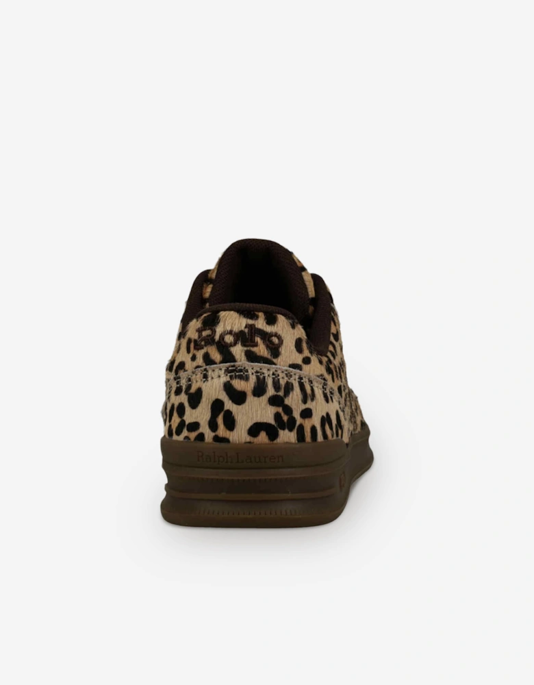Ralph Lauren Girls Hollis Leopard Calf Hair Trainers in Beige