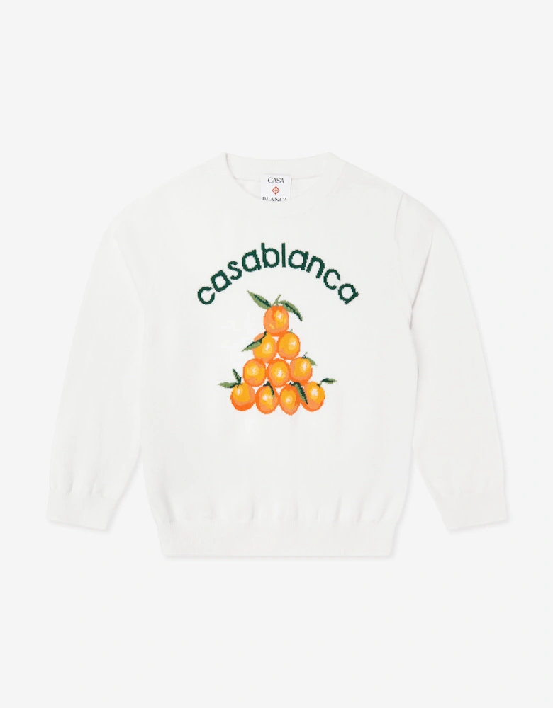 Casablanca Kids Orange Print Sweatshirt in White