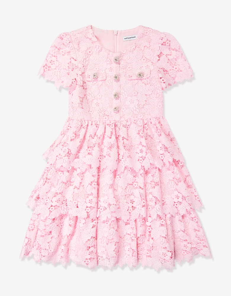 Self Portrait Girls Butterfly Lace Dress in Pink