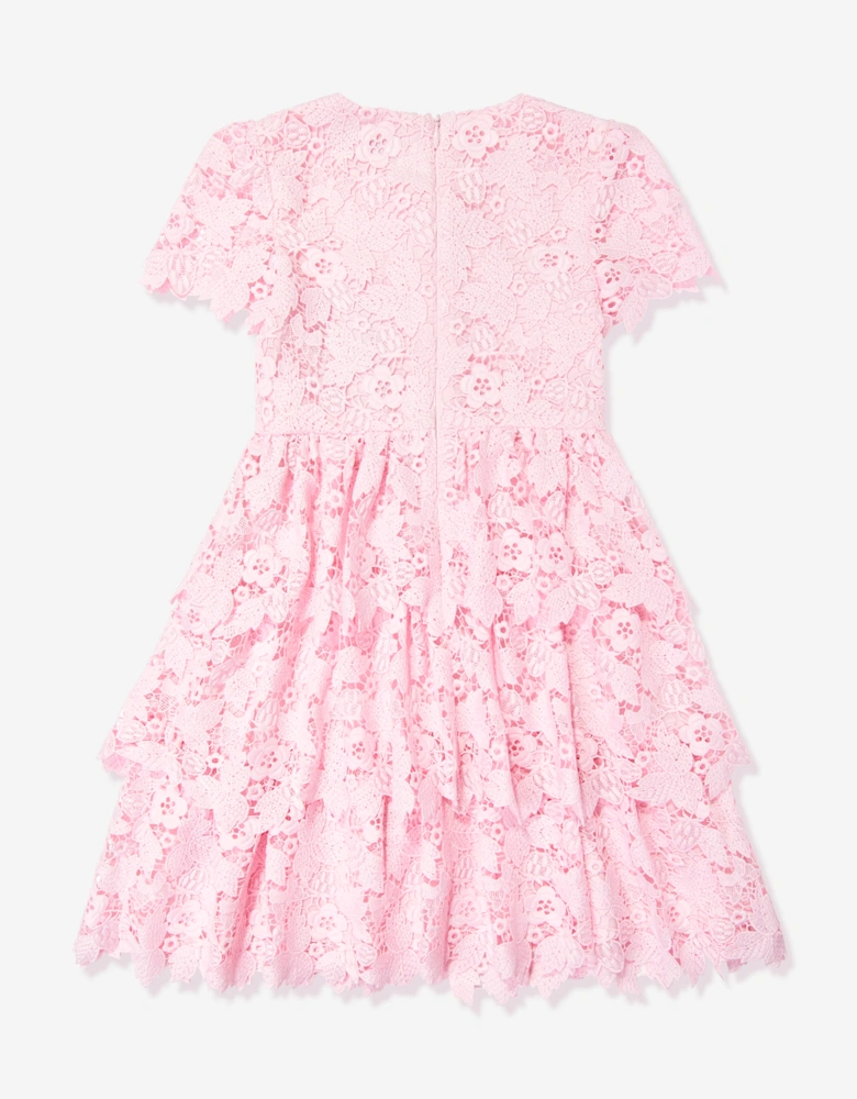 Self Portrait Girls Butterfly Lace Dress in Pink