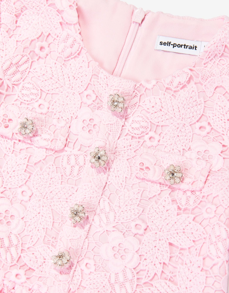 Self Portrait Girls Butterfly Lace Dress in Pink