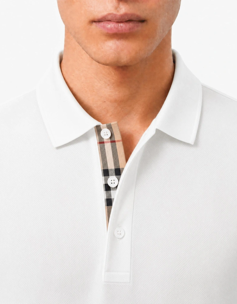 Burberry 'Hartford' Long Sleeved Check Placket Polo-Shirt White