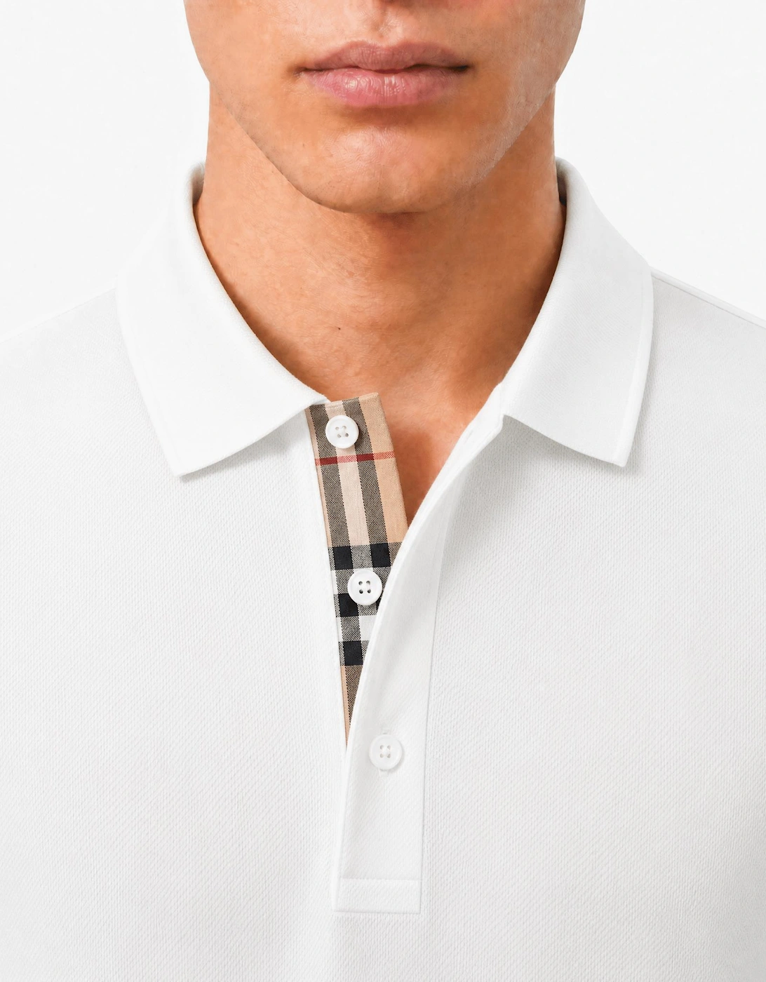 Burberry 'Hartford' Long Sleeved Check Placket Polo-Shirt White