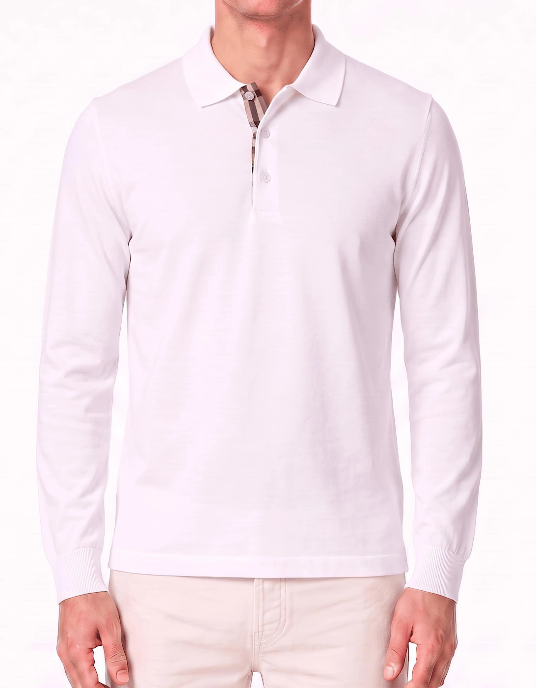 Burberry 'Hartford' Long Sleeved Check Placket Polo-Shirt White