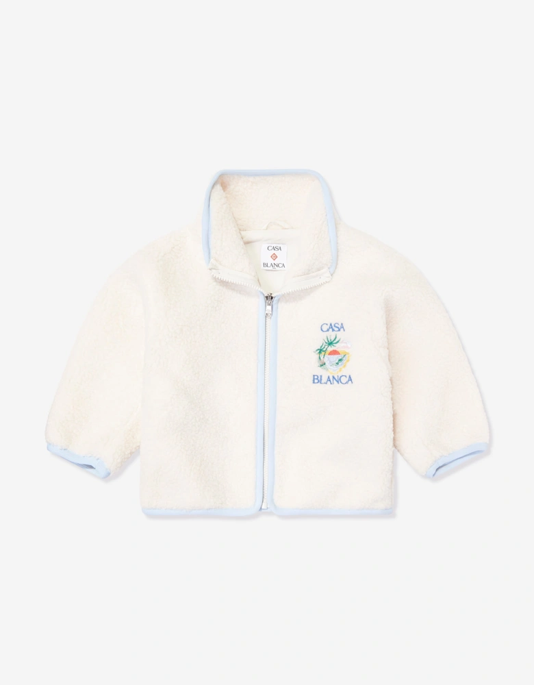 Casablanca Kids Phantasmagoria Embroidered Fleece Jacket in White
