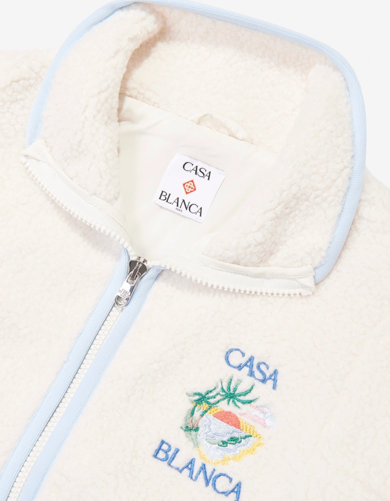 Casablanca Kids Phantasmagoria Embroidered Fleece Jacket in White