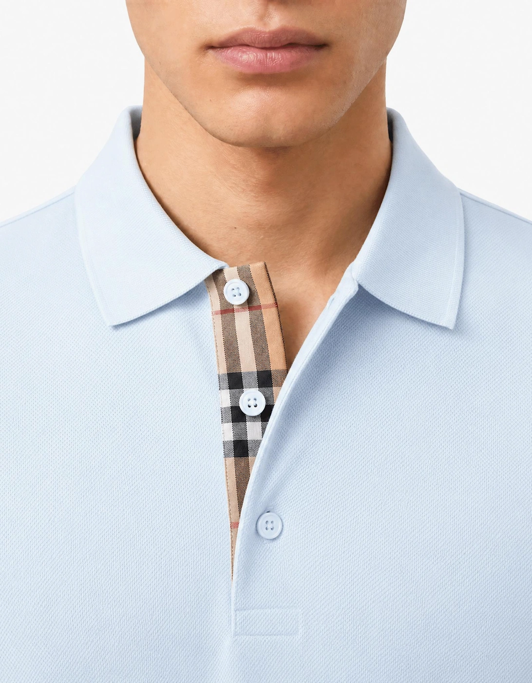 Burberry 'Hartford' Check Placket Polo Light Blue