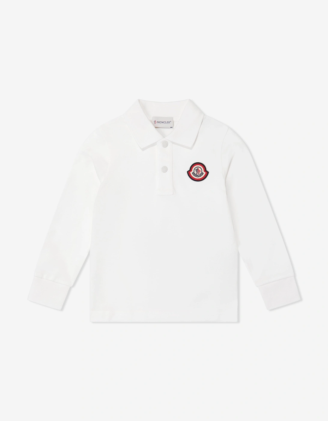 Moncler Enfant Boys Long Sleeve Logo Polo Shirt in Ivory