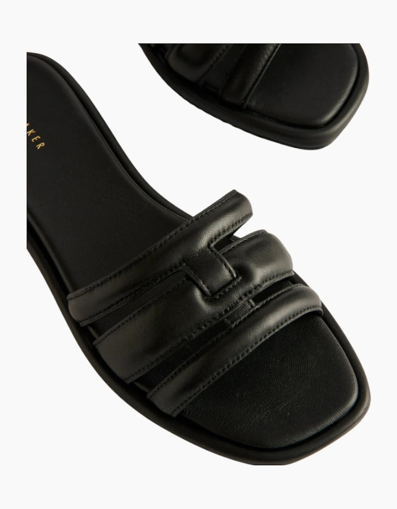 Ted Baker Leeiaa Flat Woven T Logo Black Slide Sandals