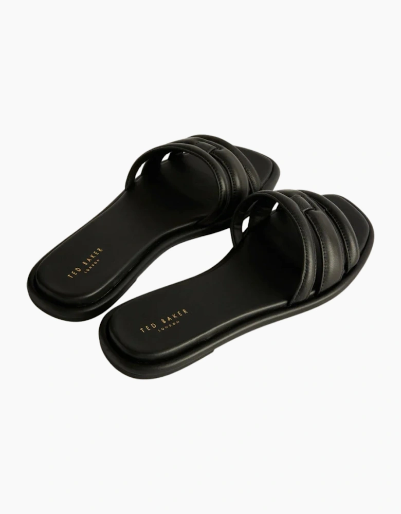 Ted Baker Leeiaa Flat Woven T Logo Black Slide Sandals