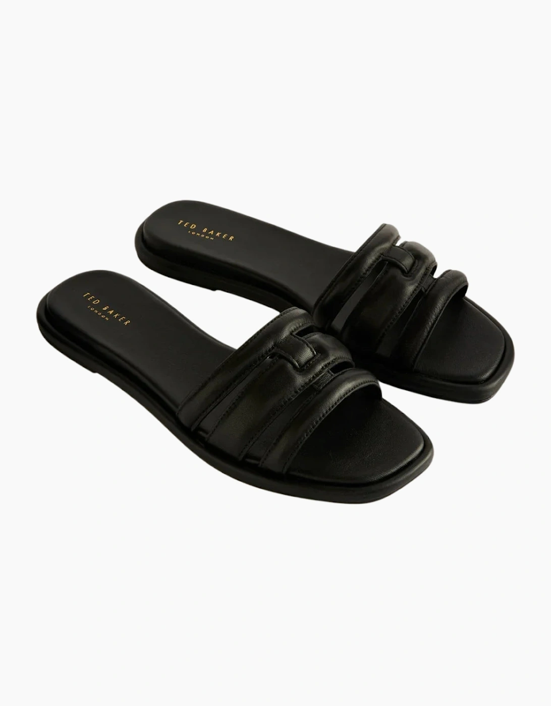 Ted Baker Leeiaa Flat Woven T Logo Black Slide Sandals