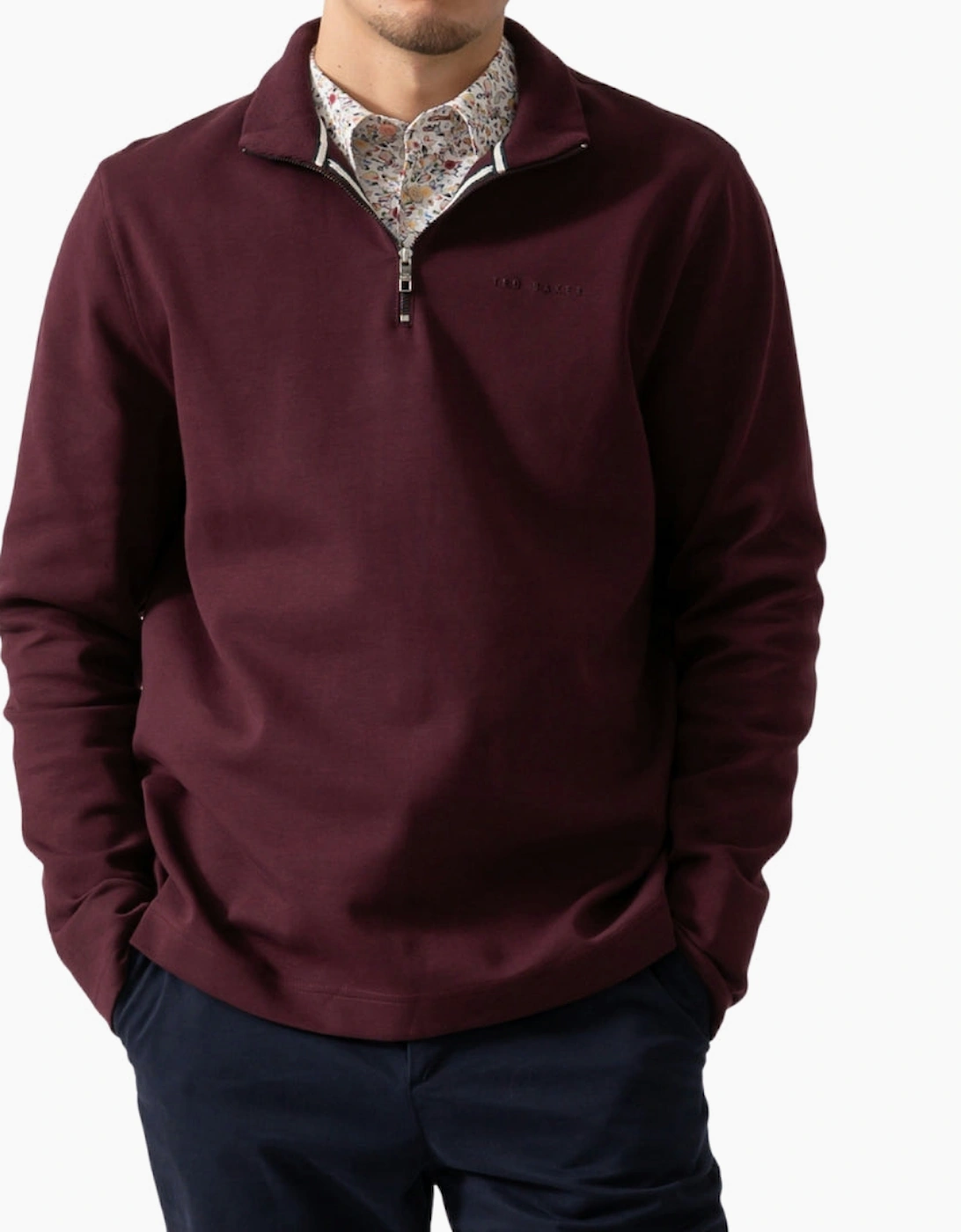 Ted Baker Actosj Branded Quarter Zip Maroon Sweater