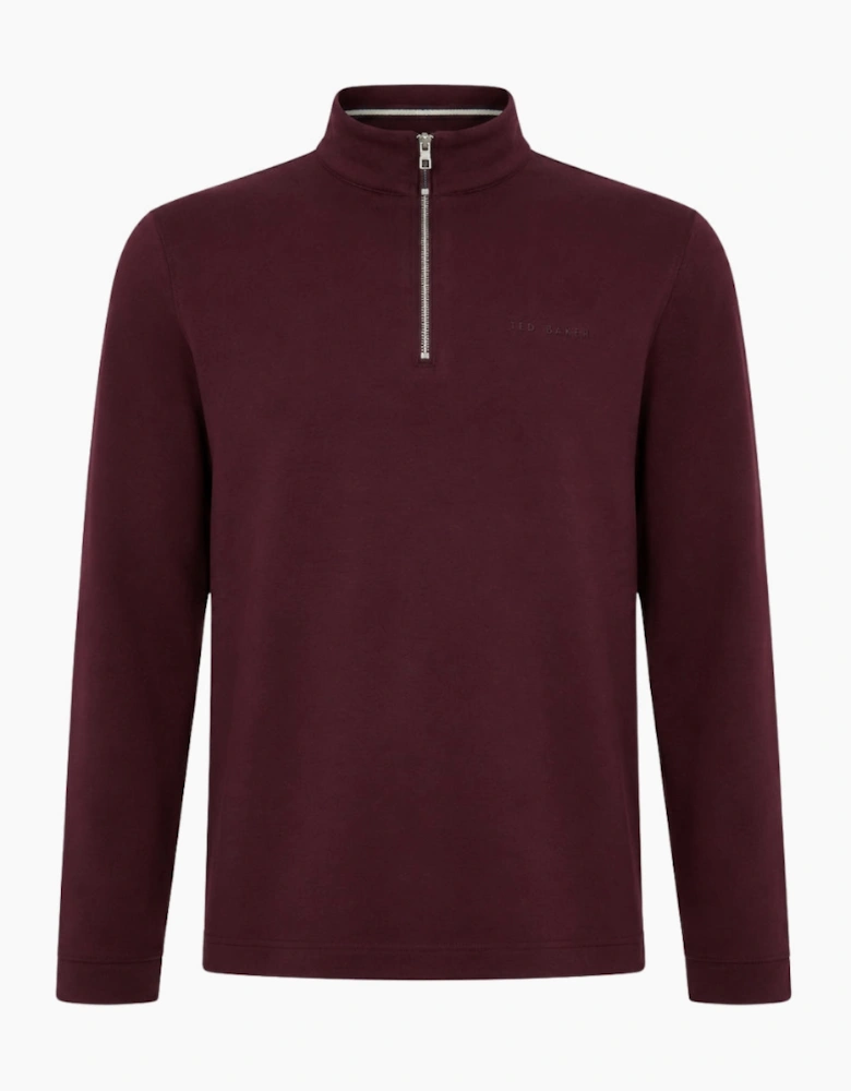 Ted Baker Actosj Branded Quarter Zip Maroon Sweater
