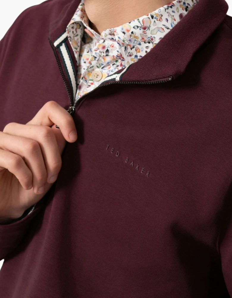 Ted Baker Actosj Branded Quarter Zip Maroon Sweater