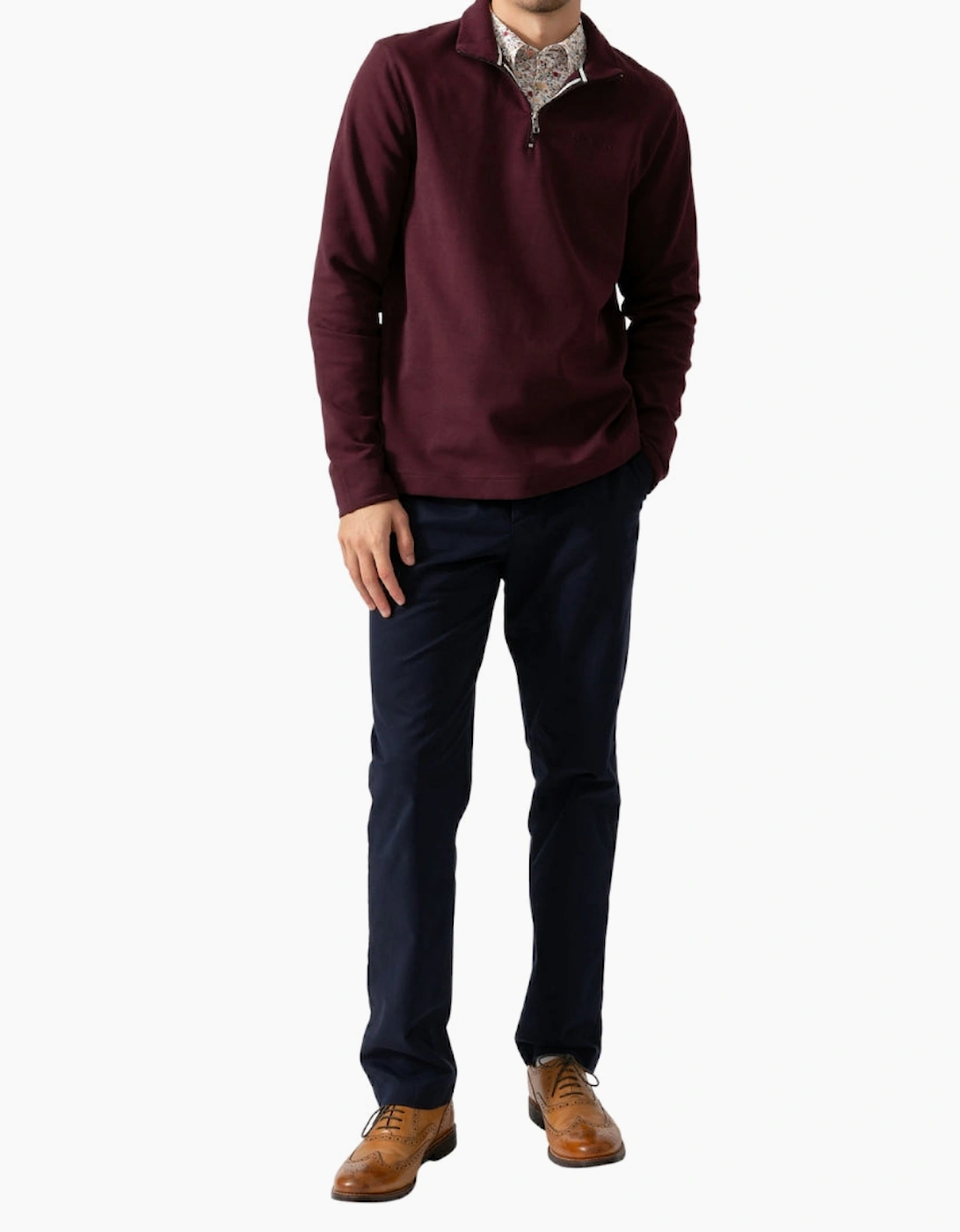 Ted Baker Actosj Branded Quarter Zip Maroon Sweater