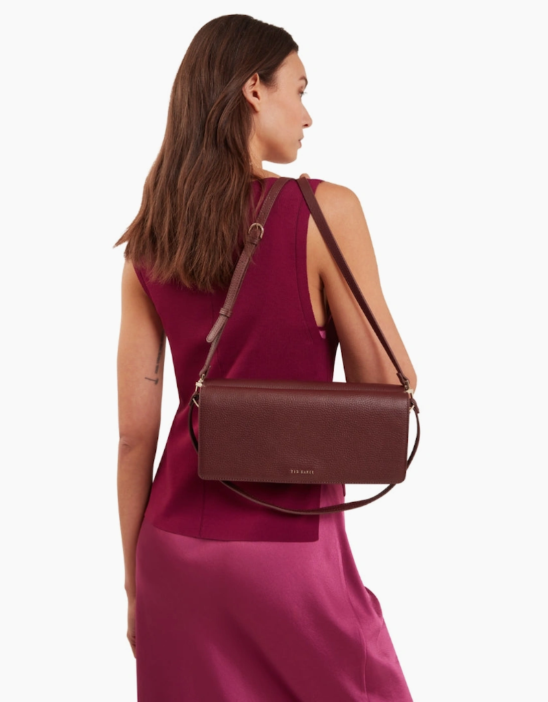 Ted Baker Twyyla Leather Elongated Oxblood Shoulder Bag