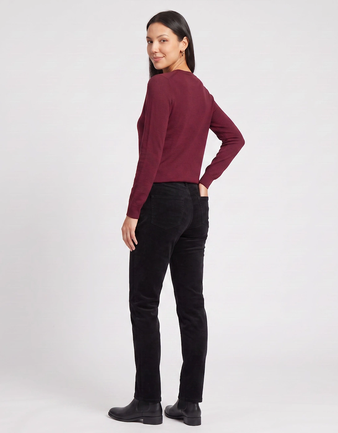 Black Corduroy Tapered Leg Trousers