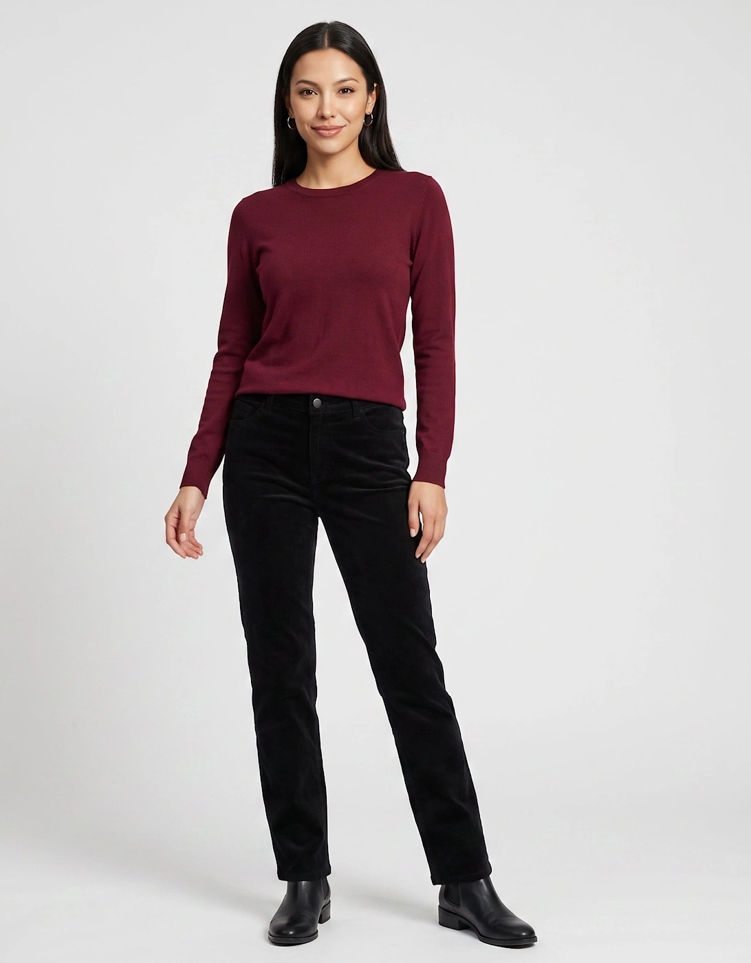 Black Corduroy Tapered Leg Trousers