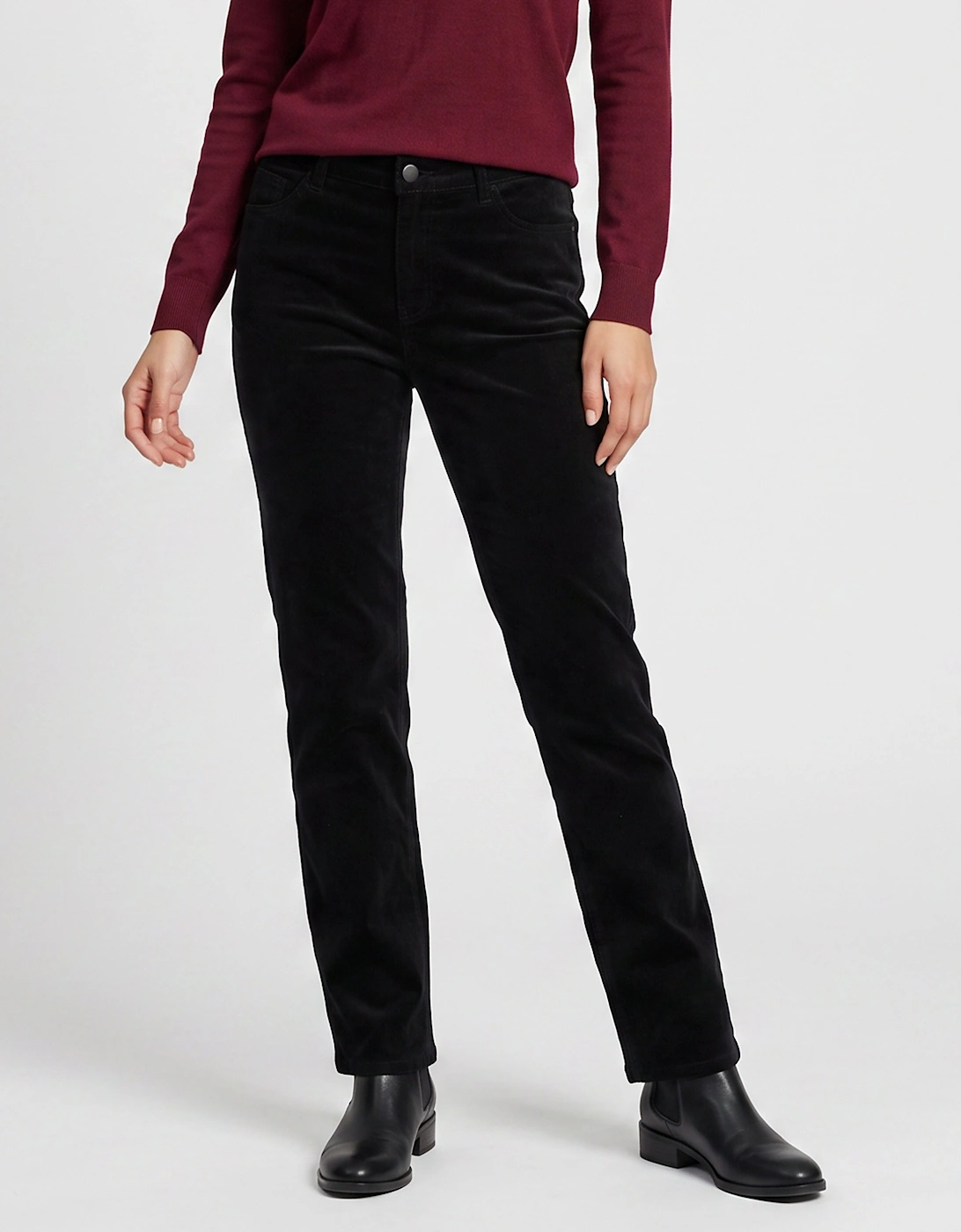 Black Corduroy Tapered Leg Trousers