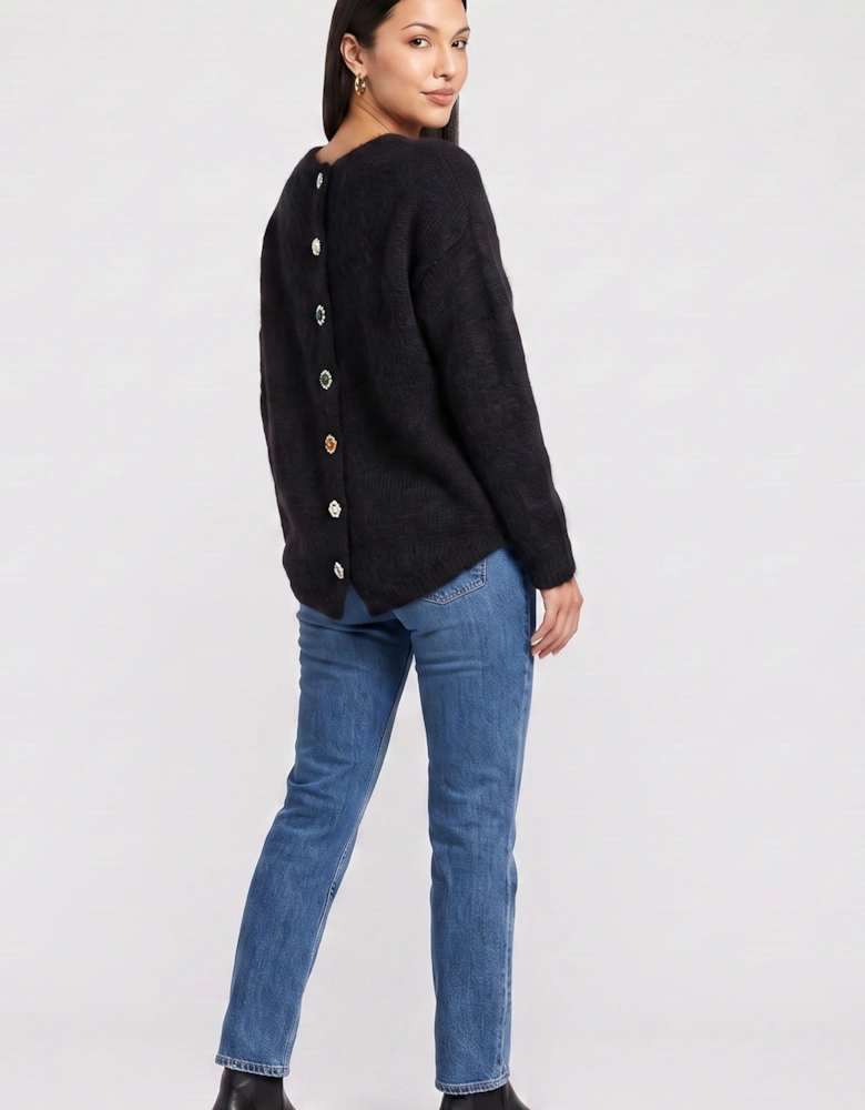 Black Long Sleeve Jewelled Back Knit Jumper