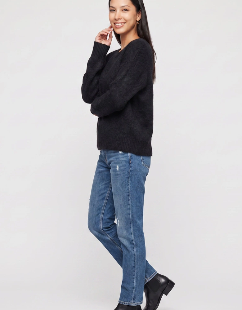 Black Long Sleeve Jewelled Back Knit Jumper