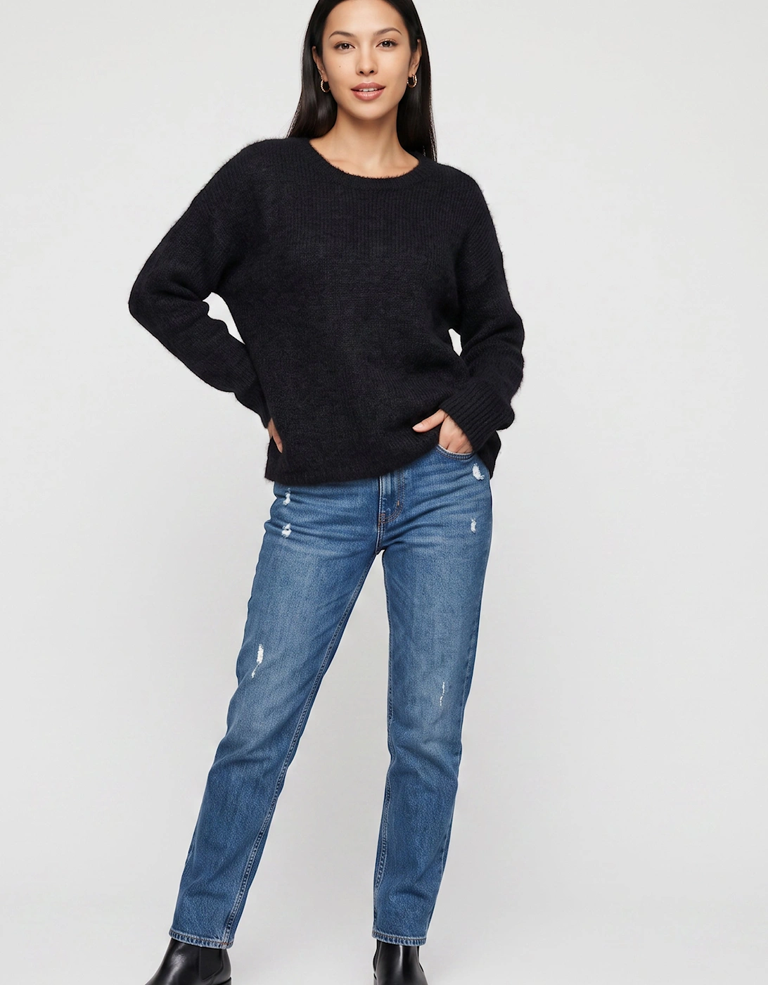 Black Long Sleeve Jewelled Back Knit Jumper