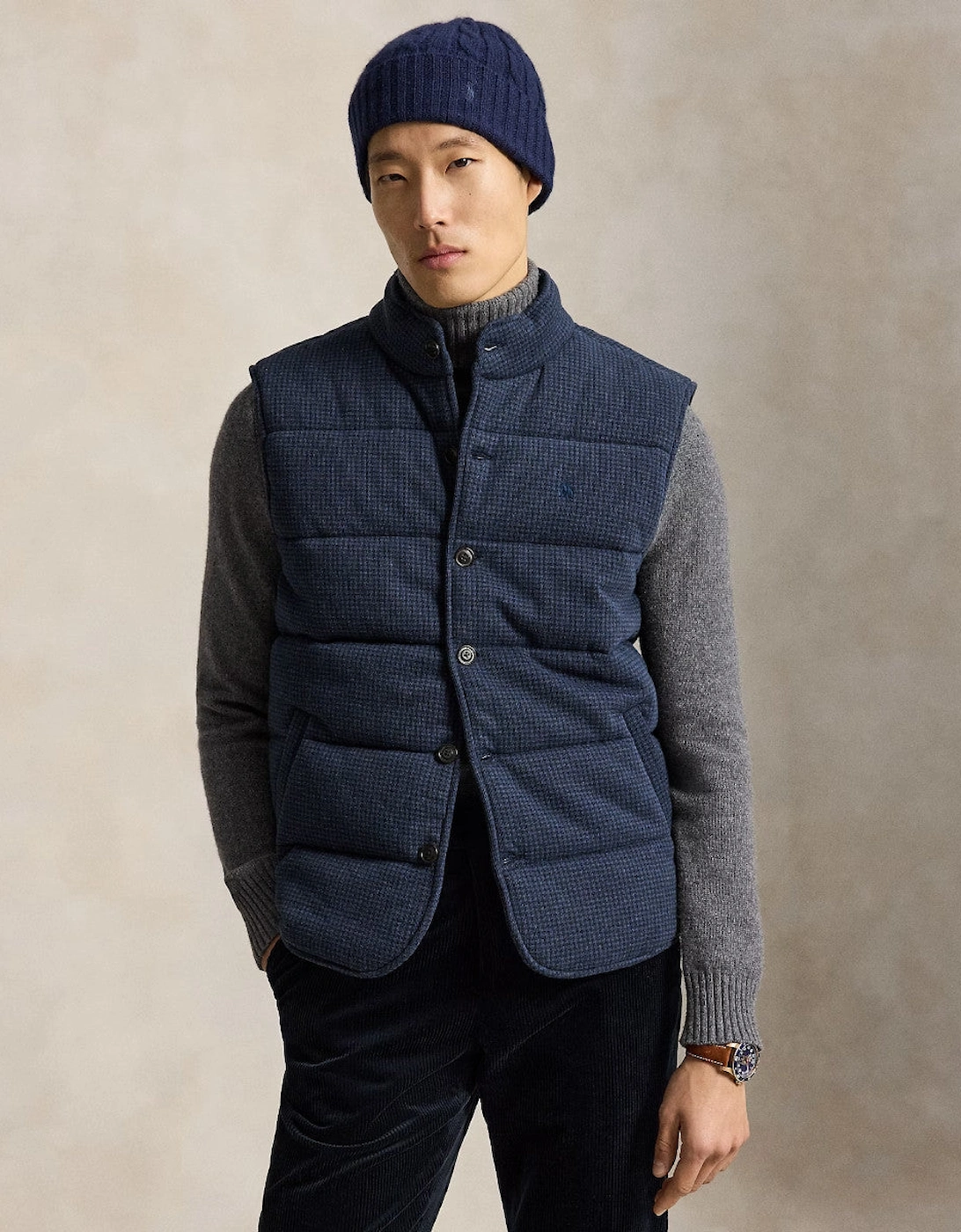 Polo Ralph Lauren Double Knit Jacq Gilet 002 Winter Navy Heather-Dogtooth