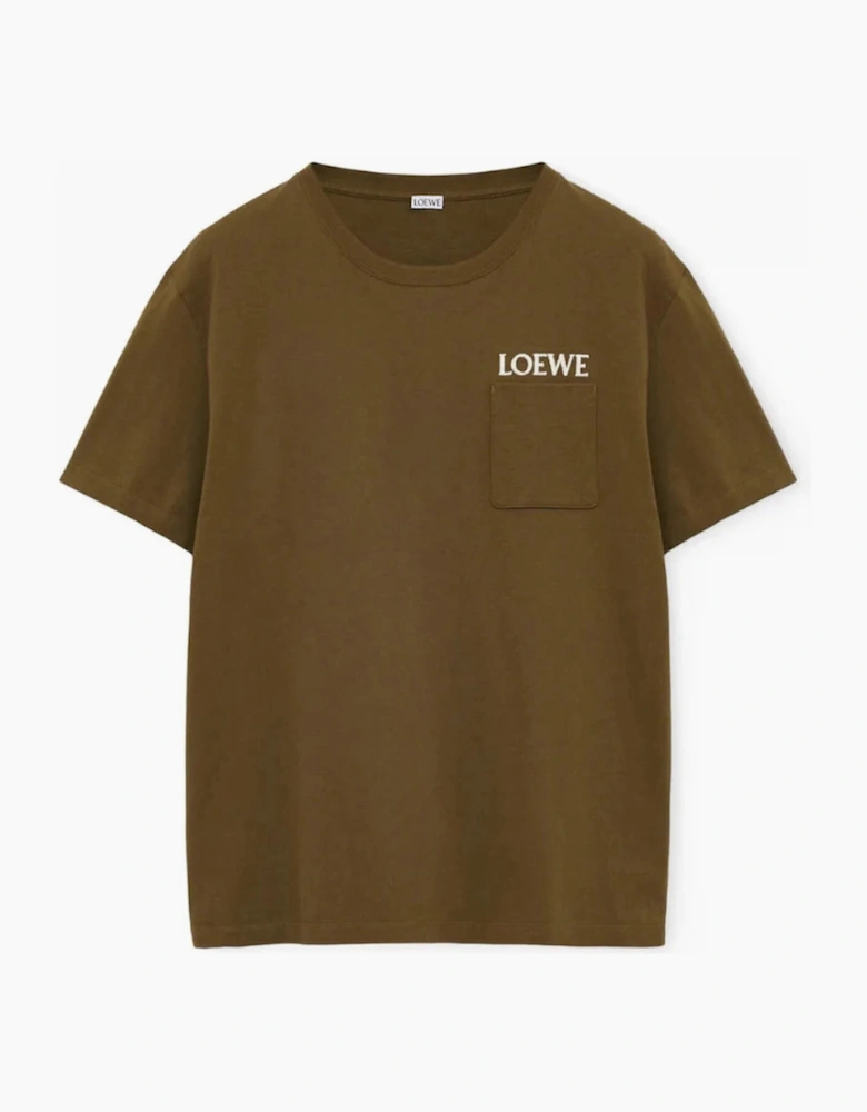 Loewe Pocket Embroidered Logo T-Shirt Khaki